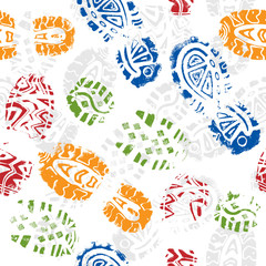 Seamless pattern, prints of foots of the child