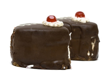 chocolate cakes on white background