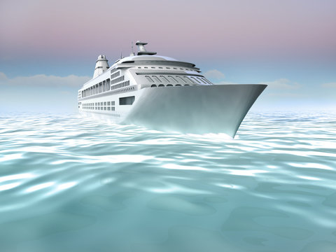 Illustration of cruise ship at sea. Non-realistic 3D render