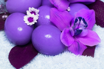 easter eggs with violet orchid
