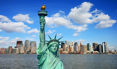 The Statue of Liberty and Manhattan Skyline