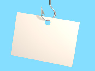 Empty sheet of a paper, hanging on a fishing hook