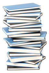 stack of books on white background