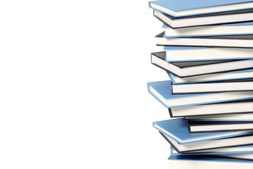 stack of books on white background
