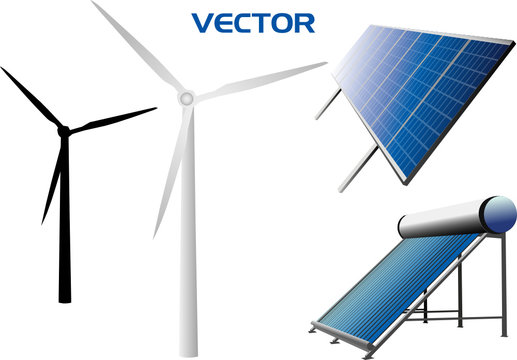 vectorial icons of solar panels and wind turbines