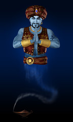 Genie from lamp. 3D render. - obrazy, fototapety, plakaty