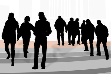 Obraz premium group of pedestrians on stairs 