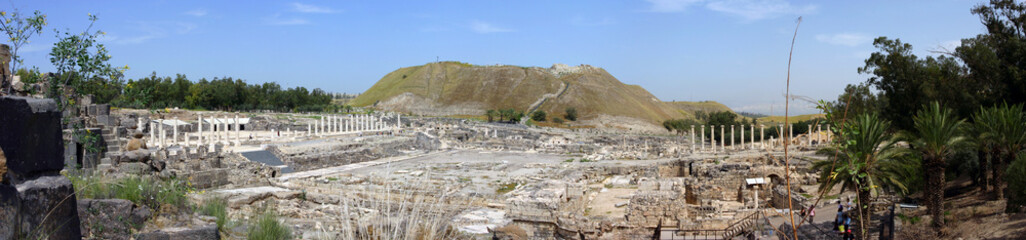 Panoramic view on ancient Scythopolis city in Beit-Shean, Israel