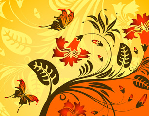 Flower background with butterfly, element for design, vector