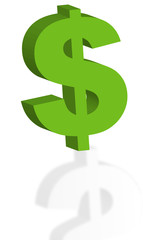green 3d dollar sign with reflection 