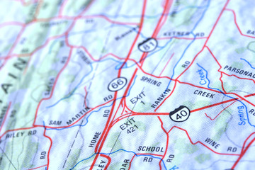 Interstates on Topo Map