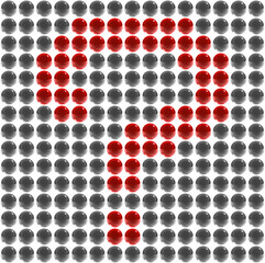 red question mark in the field of spheres