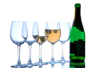 Green bottle of champagne
