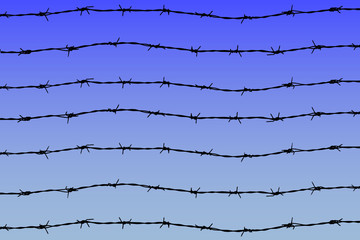 barbed wires on blue sky background