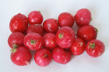 Lot of red garden wash cleaning radishes