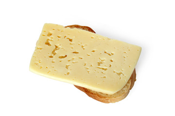 White toast with slice of cheese on white background