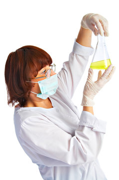 laboratory assistant with flask