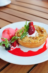Freshly baked apple crumble pie