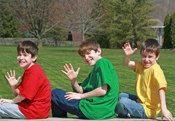 Three Boys Waving