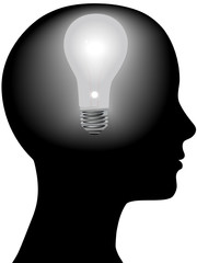 dea Woman Mind Light Bulb in Silhouette Head