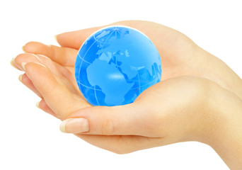 hand of the person holds globe