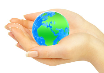 hand of the person holds globe