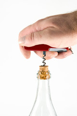 Pocket knife with a corkscrew and a bottle