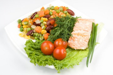 Stake from a salmon with vegetables