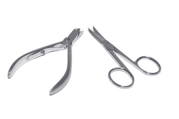 Manicure tools on white backgorund