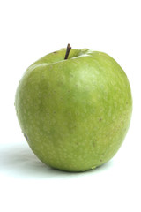 One green apple on a white background