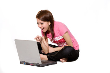 Naklejka premium girl having fun online