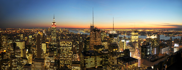Manhattan New York Skyline Nacht Panorama