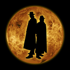 Fototapeta premium detectives on moon background