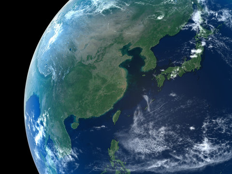 East Asia as seen from space with cloud formations