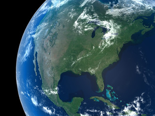 North America as seen from space with cloud formations