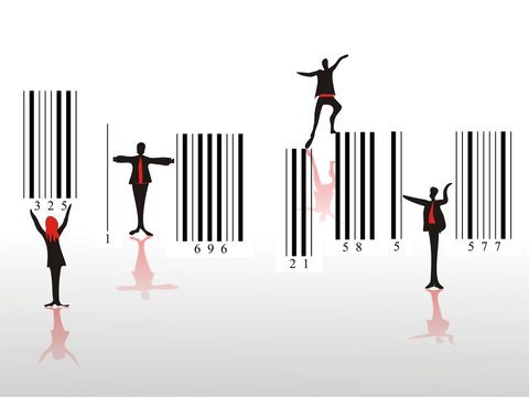 Different people in movement on barcode              