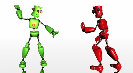 green and red robot fighting