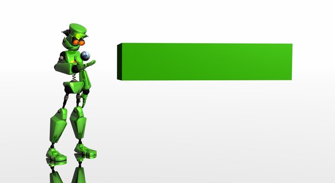 robot with logo banner