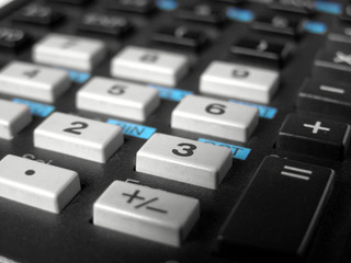 Pocket calculator keys with numbers