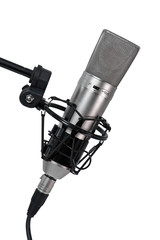 A condenser microphone in shock absorbent cage