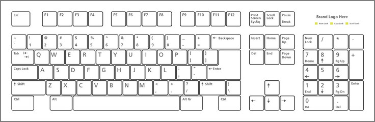 standard 101 keys PC keyboard layout, in vector format. - obrazy, fototapety, plakaty
