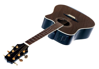 Fototapeta na wymiar Black acoustic guitar isolated on white