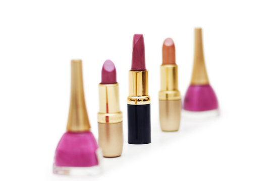 Various lipsticks isolated on the white background