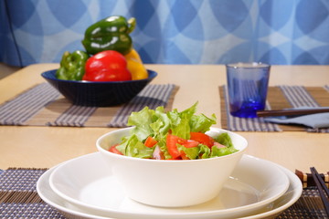Table with salad bowls