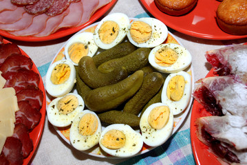 pickled cucumber with boiled eggs dish