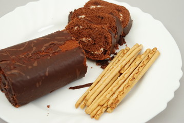 tasty chocolate roll cake
