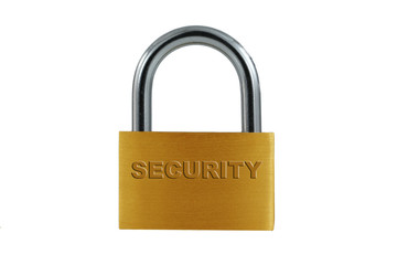 Naklejka premium Isolated Brass lock on white
