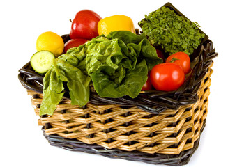 Wicker Basket full of fruit and salad