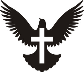 Flying dove silhouette with cross