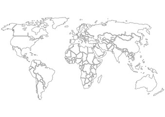 World map black contours only